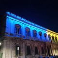 Palazzo Gentile con i colori dell'Ucraina per dire  "NO " alla guerra