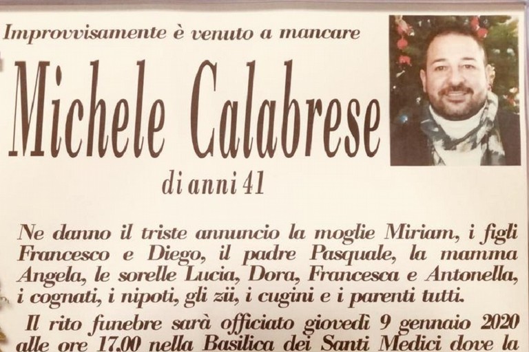 Oggi a Bitonto i funerali di Michele Calabrese morto ieri in un