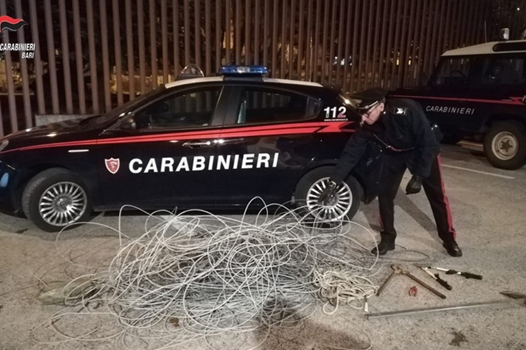 I cavi di rame sequestrati dai Carabinieri